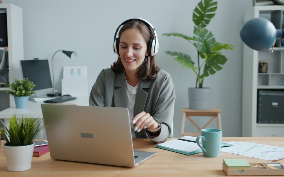 Student smiling during a video call lesson